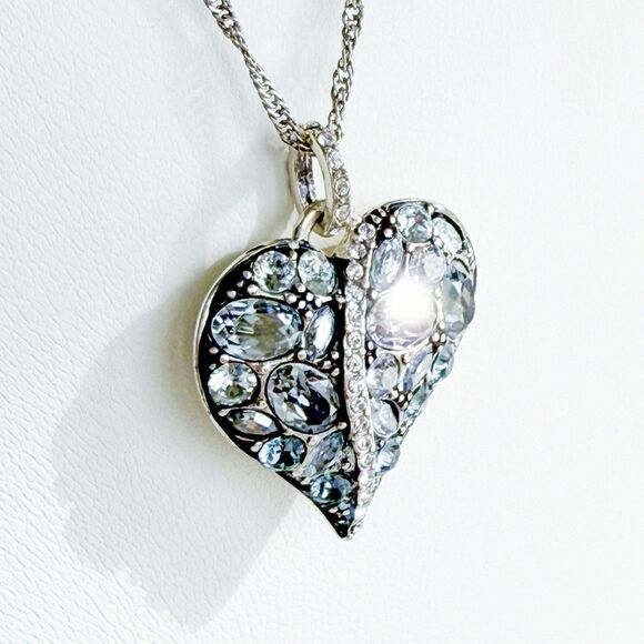 Brighton Blue Crystal Heart Pendant Necklace Trust Your Journey Silver Plated - Picture 3 of 10